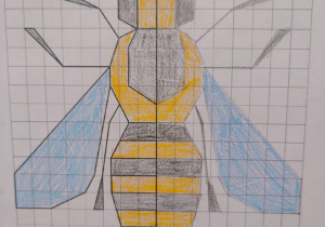 Gotowy rysunek z odwzorowanym odbiciem lustrzanym owada pszczoła